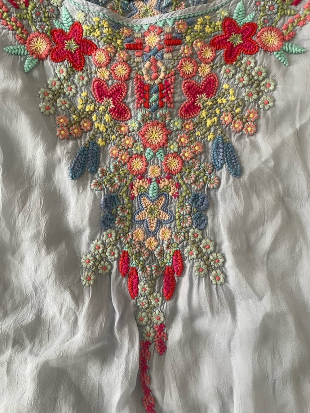 Johnny Was Periwinkle Lilac Light Blue Embroidered Tunic Top Blouse L - Picture 11 of 11
